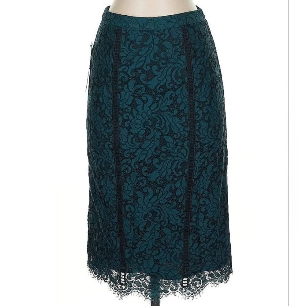 Marciano Haliah Lace Pencil Skirt Sz XS Deep Teal Cocktail Elegant Designer NEW